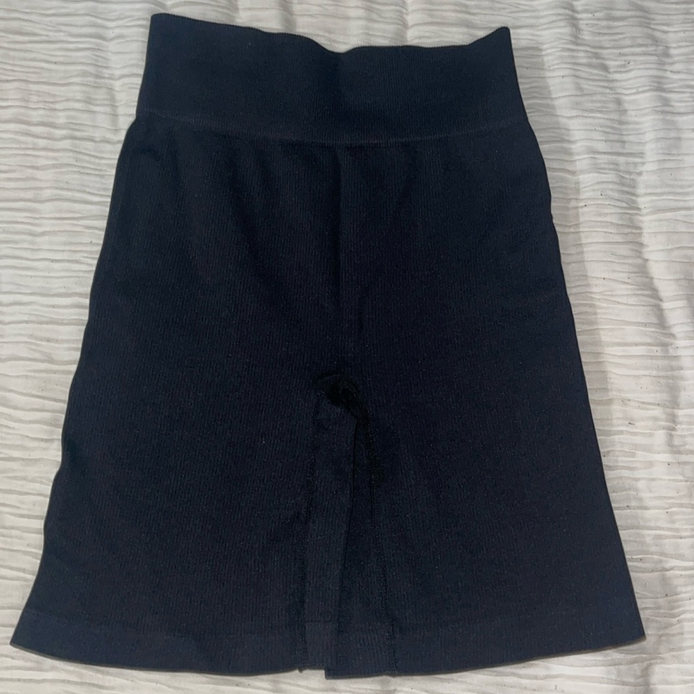 Kimberly Ribbed Black High Waisted Biker Shorts